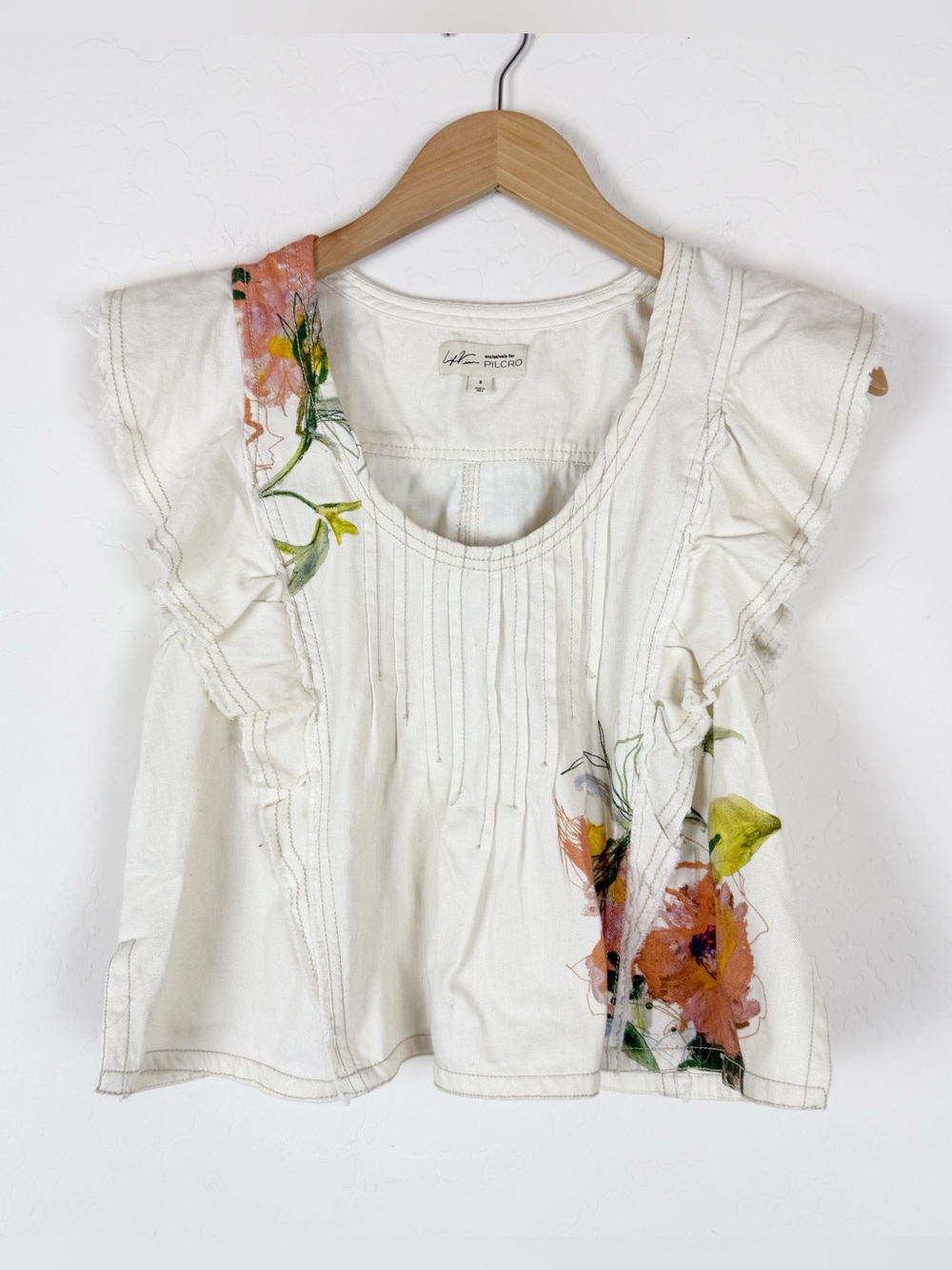 anthropologie Pilcro x leigh viner flutter sleeve blouse - Picture 3 of 8